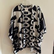 Patterned Black and Tan Hooded Cardigan Sweater