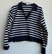 GAP Nautical Stripe Collar Preppy Boxy Relaxed Sweater Size XS 100% Cotton