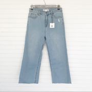 Revamped light wash cropped frayed denim jeans size 5