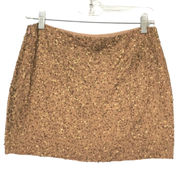 Haute Hippie Sz XS Beaded Sequin Mini Skirt Gold Bronze Holiday Party Cocktail