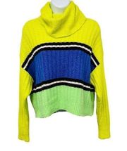 NEW Express Neon Cowl Neck Cropped Long Sleeve Oversized Striped Sweater Top