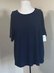 89th & Madison Beaded-Trim Scoopneck Top