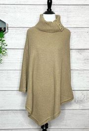 Michael Kors Turtleneck Shaker Stitch Poncho Honey Brown Tan One Size