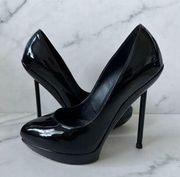 SAINT LAURENT Black Patent Platform Leather Heels Size 37.5 /7.5