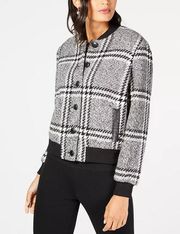 Rachel Zoe Cate Button Front Wool Plaid Jacket - Houndstooth - Gray