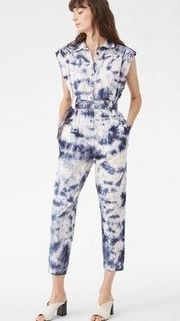 La Vie Ink Tie Dye Jumpsuit in White/Navy Size XS New w/Tag MSRP $325.00