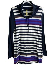 Lole Women's Blue Purple Brown Cream Striped Cowl Neck Long Sleeve Shirt Size XL