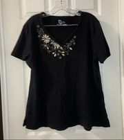 Classic Elements Black V Neck Short Sleeve Tee 16/18W