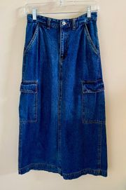 Women’s Vintage Y2K Details Sportswear Denim Cargo Maxi Skirt 