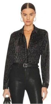 L'Agence Black Laurent Metallic Devoré Velvet Blouse