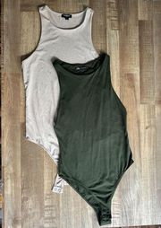 Women’s Body Suit Neutral Basics Bundle in Nude and Forest Green size S