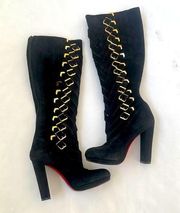 Christian Louboutin Black Suede leather Lady Trop tall boots 37.5