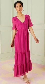 EUC $398 Marie Oliver Pink Silk Tiered Vanessa Maxi Dress