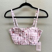 Unique Vintage Lavender + White Gingham Cherry Print Cropped Bustier - M - NWT