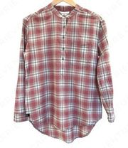 Long Sleeve Red White Plaid Check Lightweight Tunic Top S