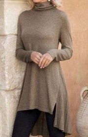 Soft Surroundings Dress Cassandra Tan Turtleneck Sweater Dress Tunic Sz L GUC
