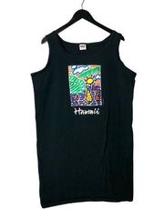 90s Vintage Hawaii Tank Top Tunic Dress Womens Black 2XL XXL Drawing