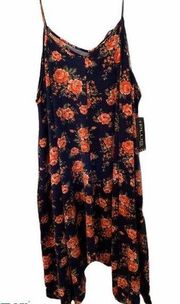 Plus Moda Size 3x Dress Handkerchief Hem Navy Floral Spaghetti Strap Midi F012