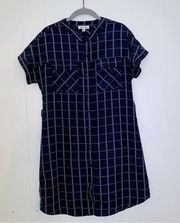 Navy and White Check Shirt Dress M