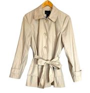 Cynthia Rowley beige tiered ruffle hem trench coat jacket