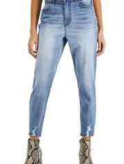 Vanilla Star Juniors' Super High Rise Tapered-Leg  Distressed Mom Jeans Size 5