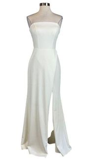 Women's Formal Dress by AQUA Size 8 Ivory White Backless Thigh Slit Long Gown