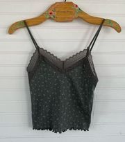 No Boundaries Olive Green Ditsy Floral Lace Tank Cami Top Size S NWT