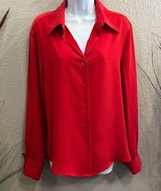 Notations, long sleeve button-down, red dressy blouse, size XL