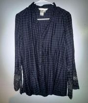 Max studio blue and black plaid shirt lace and embroidered sleeves size small P