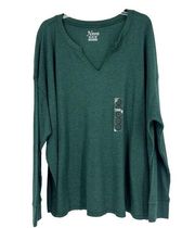 Natural Reflections Hillside Waffle Knit Shirt Notch Neck Long Sleeve Green 2X