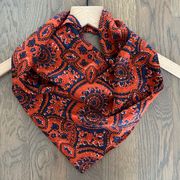 Vintage 100% Silk Paisley Printed Scarf in Rust, Navy, and Cream