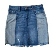 women's size XS two-tone denim jean skirt button zip closure