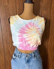 Ocean Drive Tie Dye Beachy Casual Cropped Tank Top Elastic Waist Band