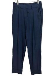 Alice + Olivia Employed Women's Blue Silk Cropped Cuffed Trousers Pants Size 0