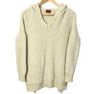 POL Cream Popcorn Oversized Sweater Womens Boucle Knit Hooded Long Tunic Small