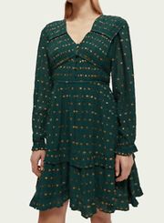 Ruffled Long Sleeved Jacquard Mini Dress