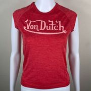 Von Dutch Short Sleeve Raglan Signature Tee Tomato with Peach Text M