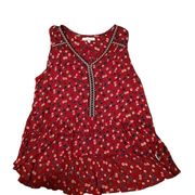 Patrons of Peace Size-M Red Boho Festival Embroidered Ruffle Sleeveless V-neck