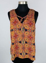 Allison Joy Womens Medium M Polyester Sleeveless Red Orange Black Blue Top