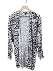 Apt. 9 Grey Black Leopard Animal Print Open Front Long Cardigan Sweater Size XL