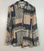 NWT Rose + Olive Patchwork Floral Lightweight Button Down Boho Blouse Size Large