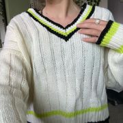 Wild Fable Neon Green And Black Striped V Neck Sweater