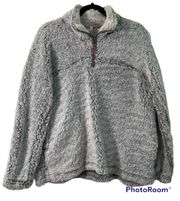 Grey Quarter Zip Faux Sherpa Sweater Women's Size Medium