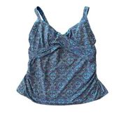 Lands' End Wrap Underwire Tankini Top Swimsuit size 16W DD Blue Purple Womens