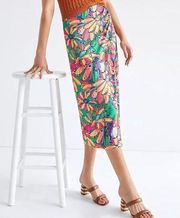 NWT Farm Rio Getaway Midi Skirt Tropical Hawaiian Toucan Size Large