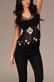 TFNC Sheer Aztec Sequin Tank Blouse