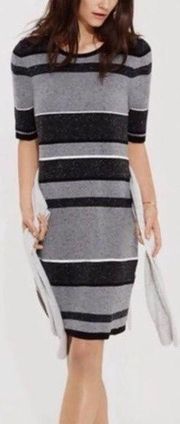 Lou & Grey Women's Black/Gray Speckled Horizontal Striped Sweater Dress sz S