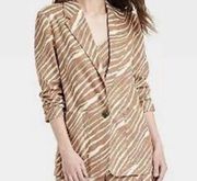 Women's Relaxed Fit Spring Blazer - A New Day Brown Zebra Striped Small New