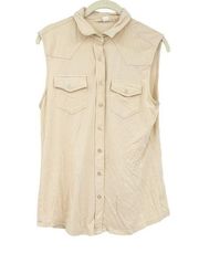 Kerisma Womens Bamboo Cotton Blend Button Up Collared Tank Top Size M Cream