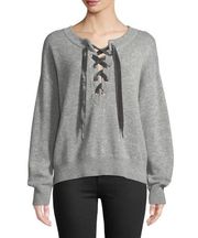rails olivia heather gray lace up pullover knit sweater